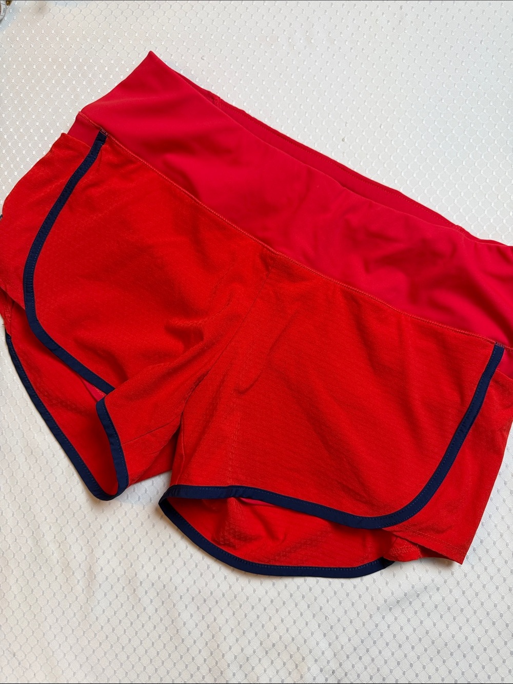 oiselle Red Running Shorts with Navy Trim